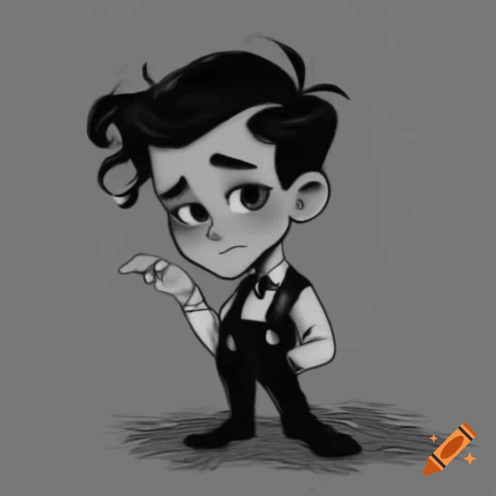 Monochrome cartoon character in 1950s style with expressive features