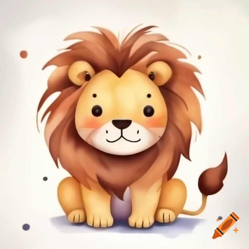 Cartoon lion in watercolor style on white background