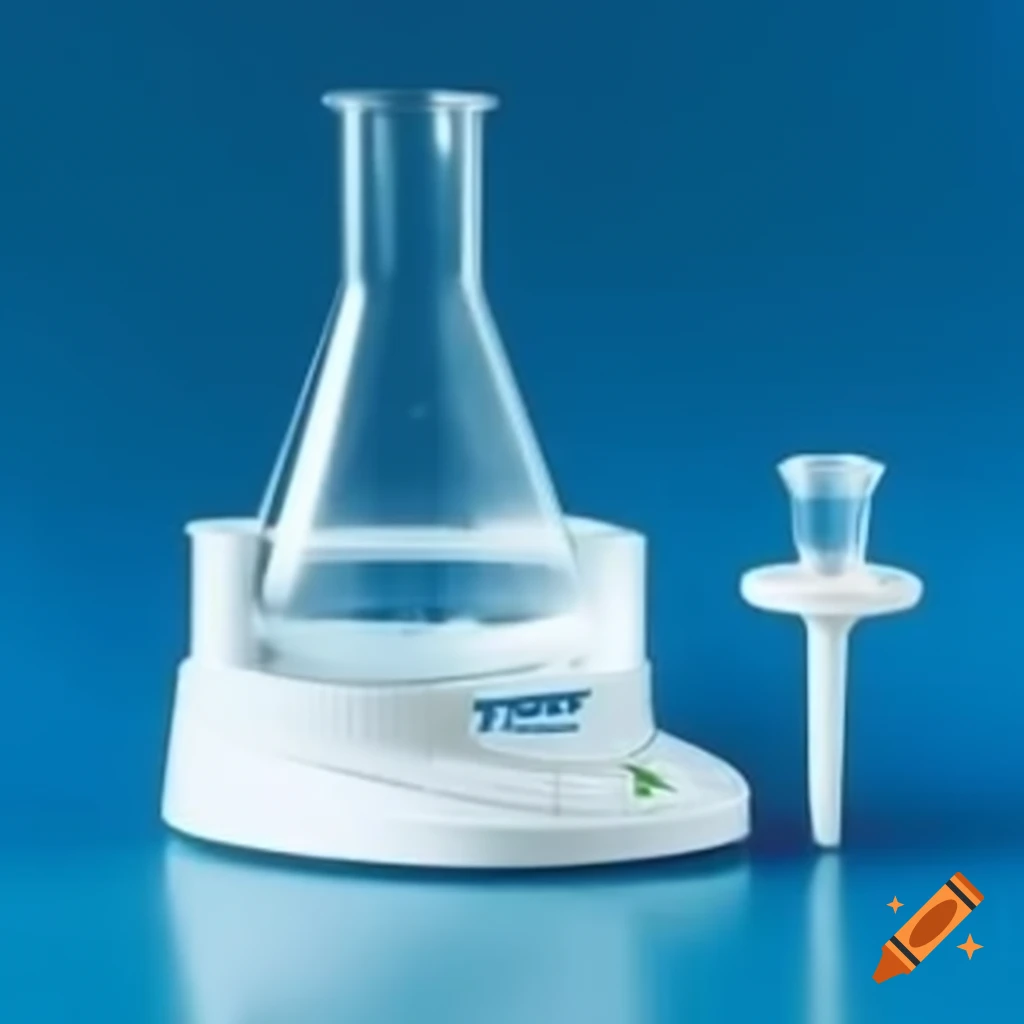 Beaker in ice pot on hot plate magnetic stirrer during chemical reaction