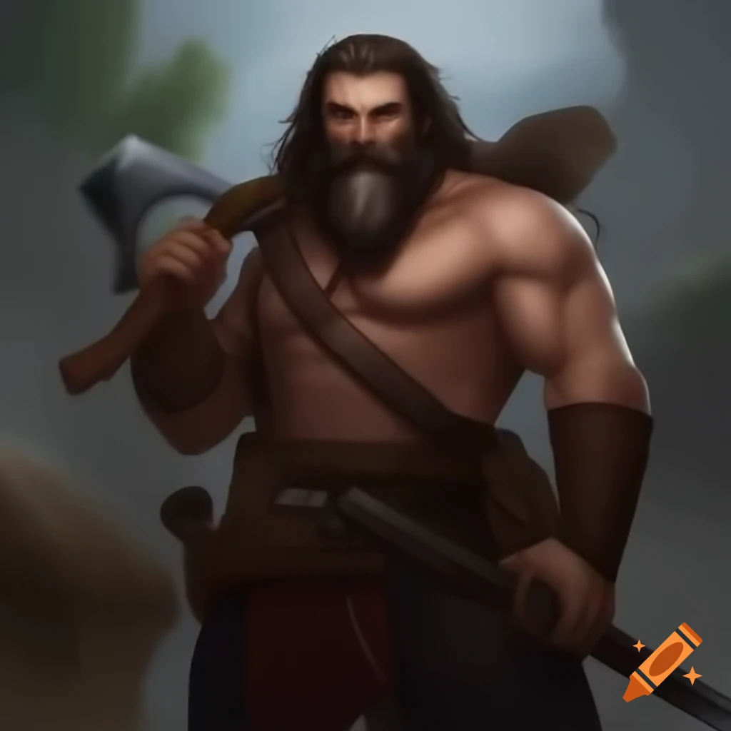 Robust man in his thirties with dark brown hair and muscular build