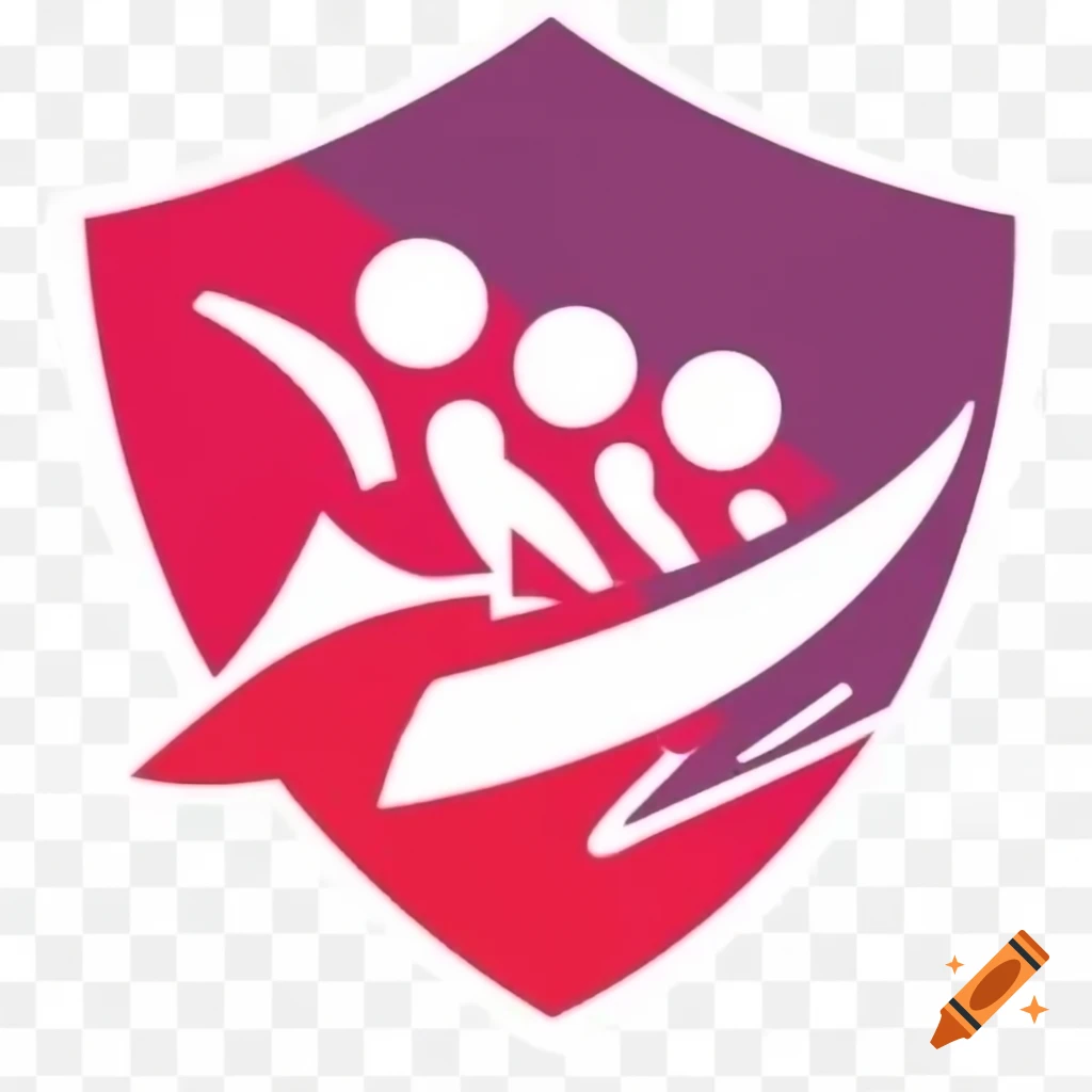 Red and pink logo for ice boat racing team in shield shape