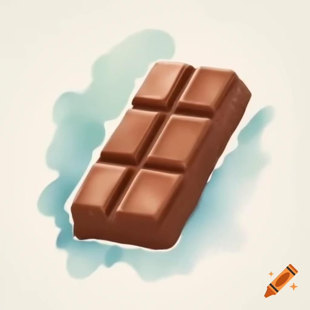 Cartoon-style chocolate bar on white background, watercolor effect