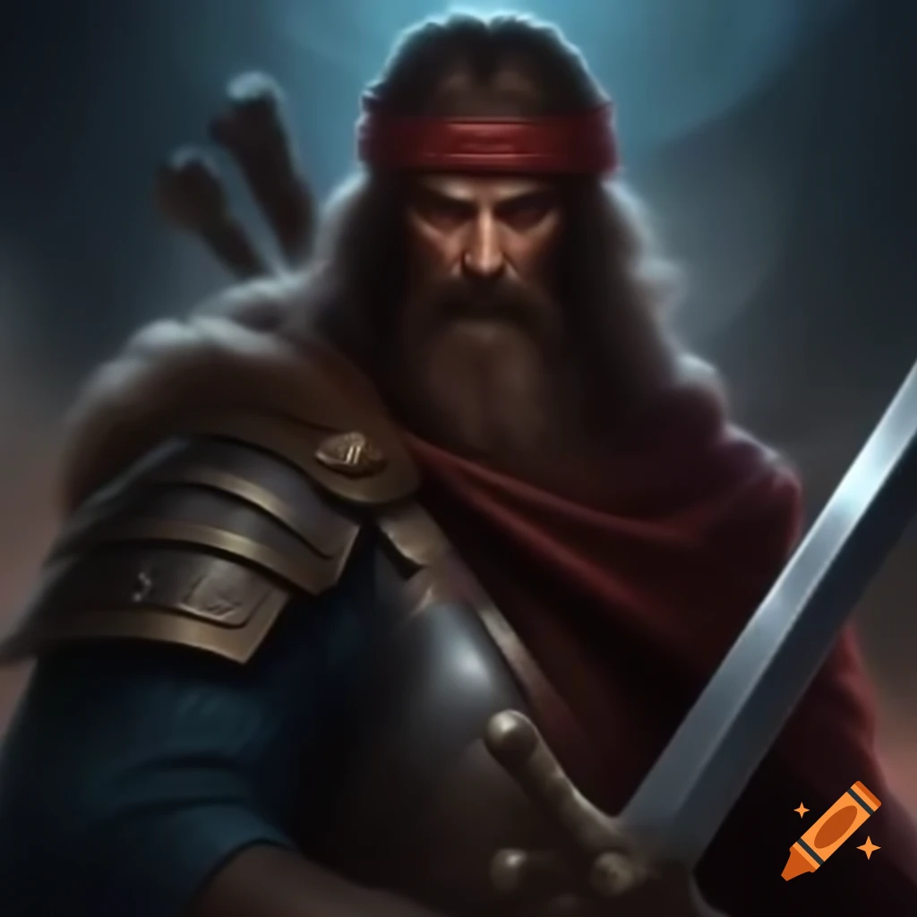 Thracian Rider holding a big sword in an action pose
