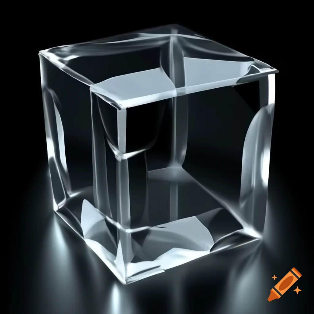 3D clear cube on black background
