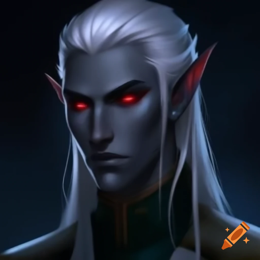 Dark Elf Admiral featuring silver hair and red eyes