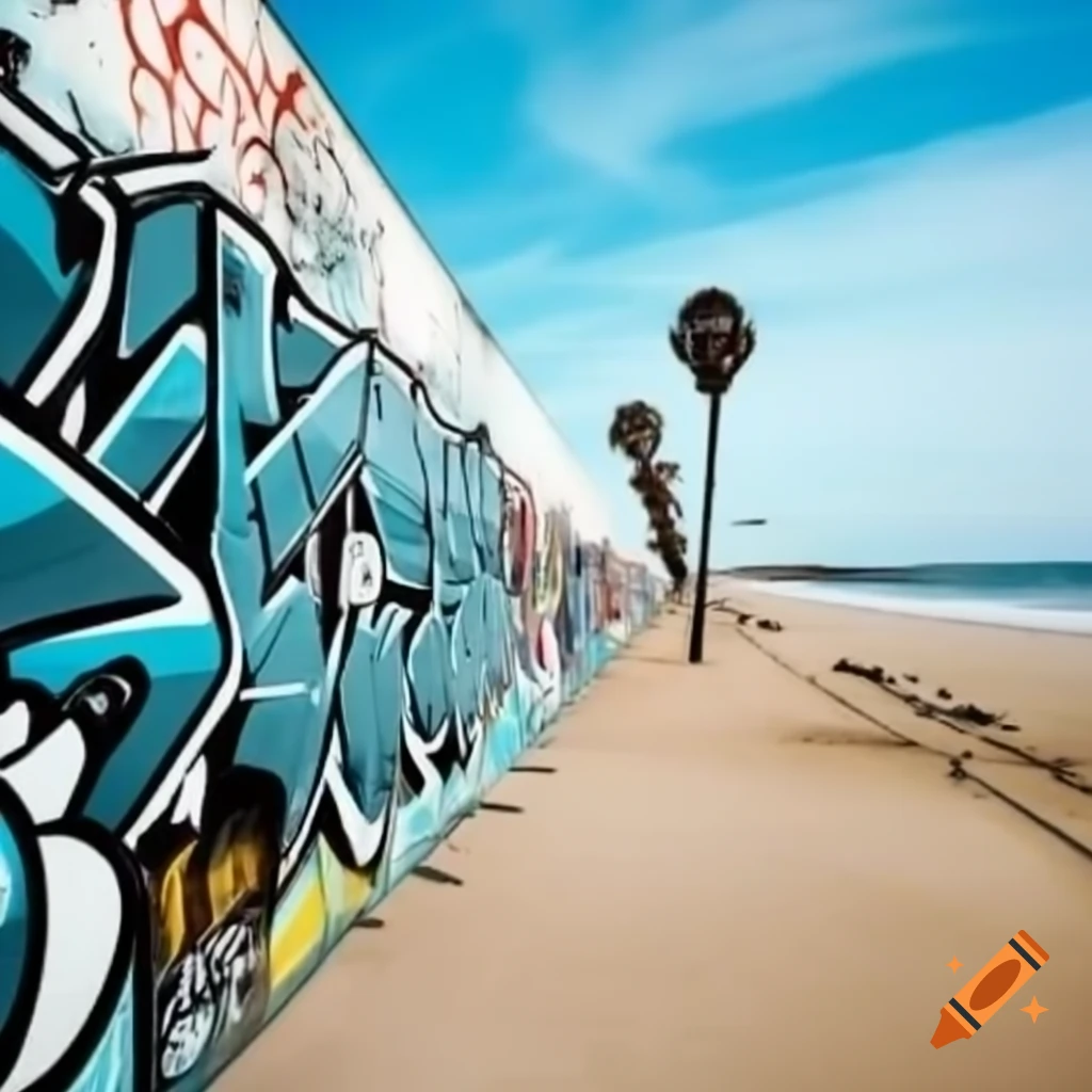 Colorful graffiti wall near the beach