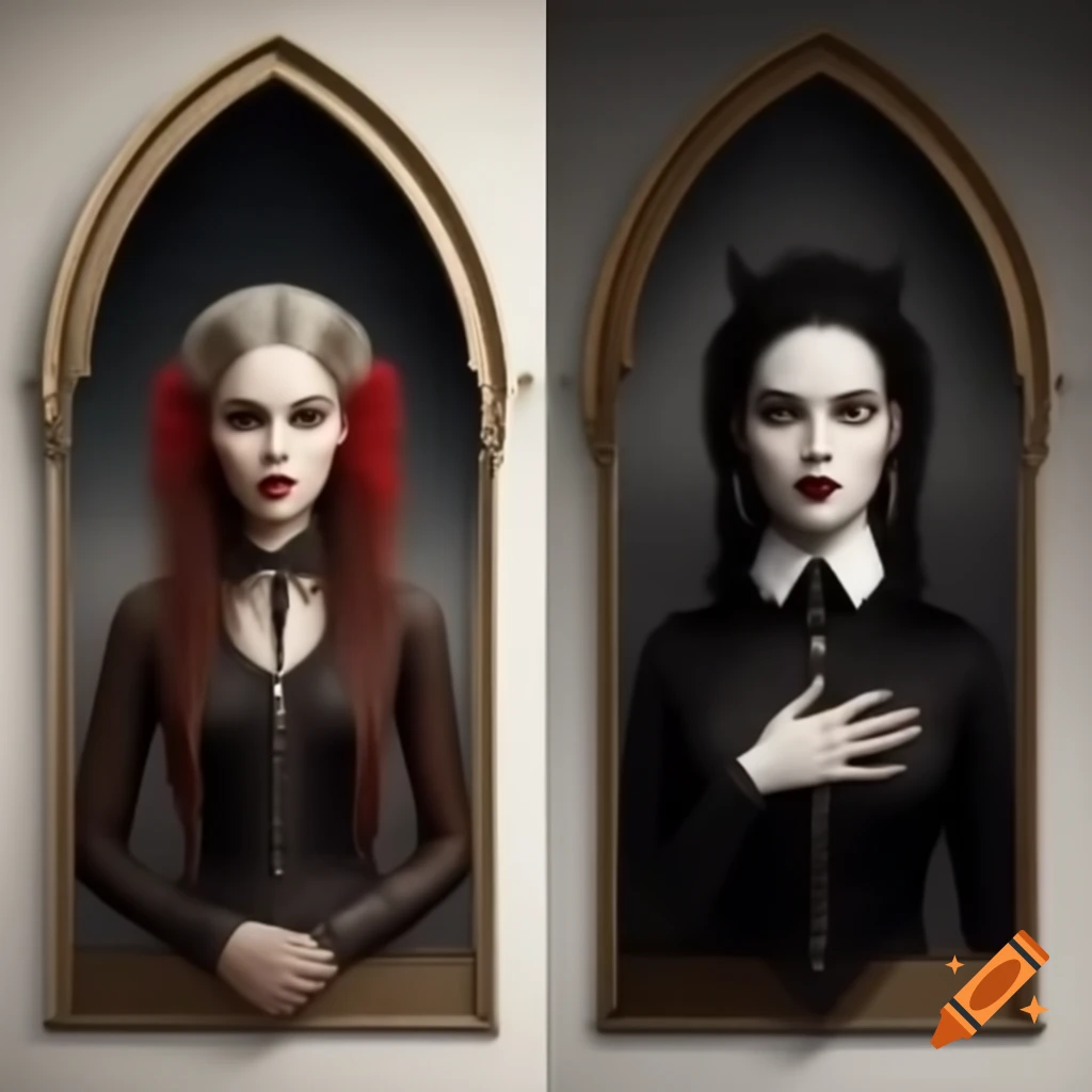 Contrast diptych featuring Southern Slavic woman on right and Gothic woman on left