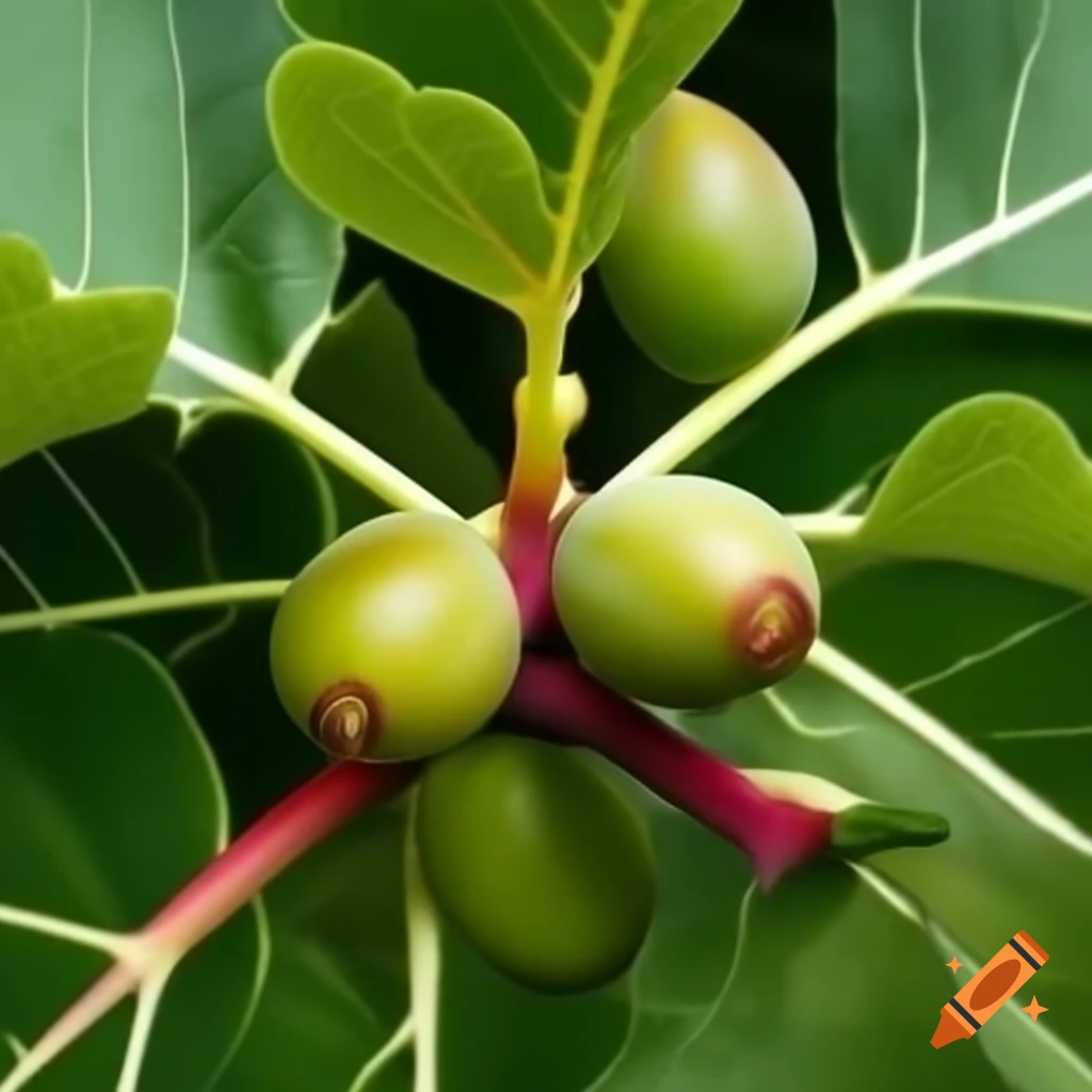 Fig branch with large leaves and olives instead of figs