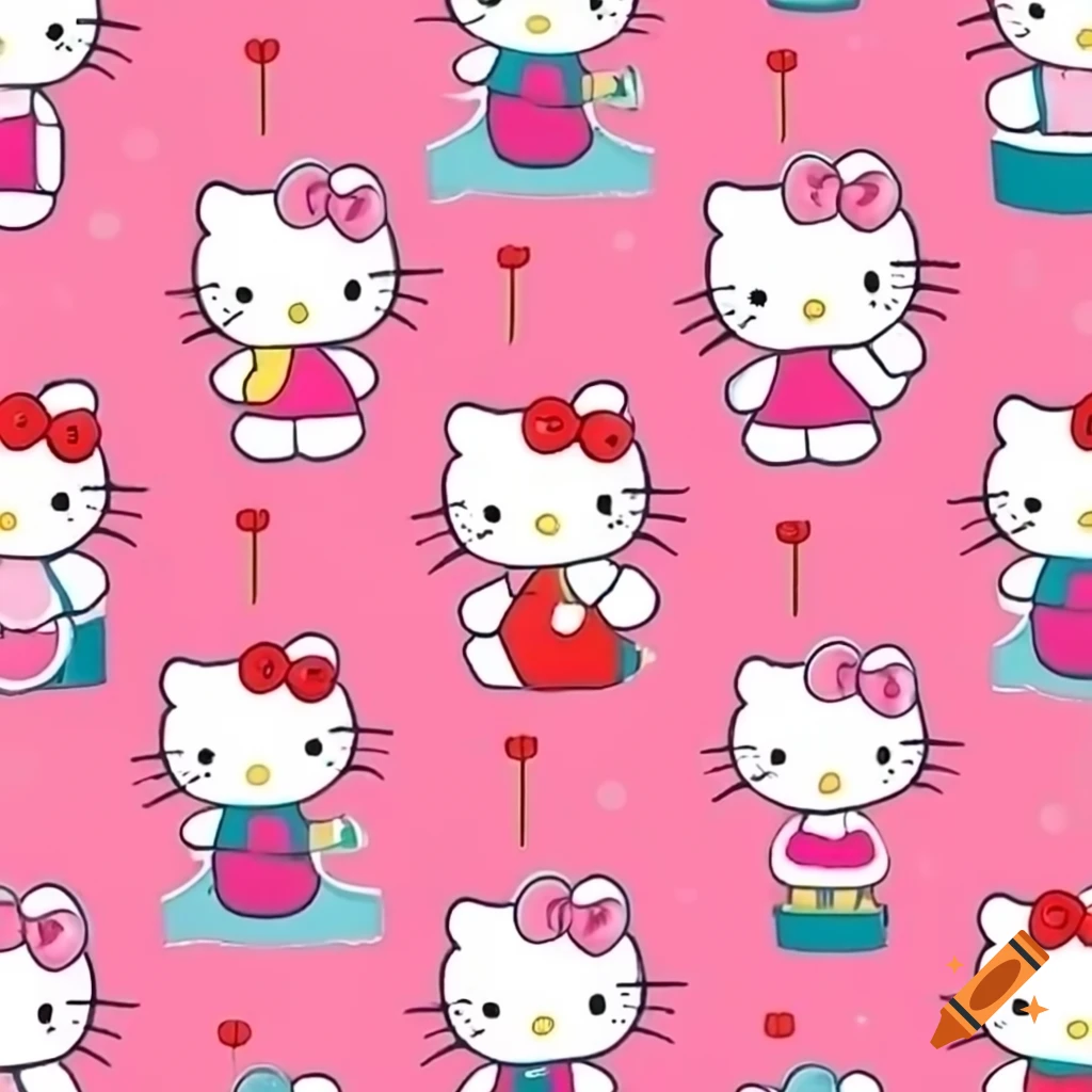Pink wallpaper featuring Hello Kitty, Barbie, and kitties