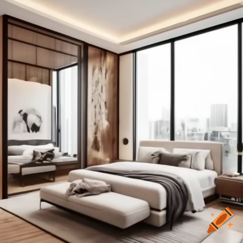 Luxury master bedroom in modern contemporary style with warm ambiance