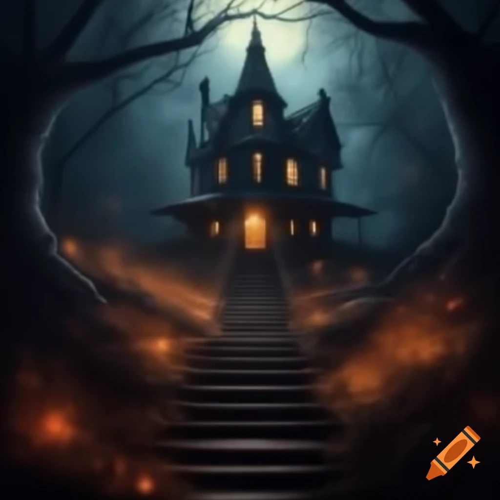 Steps leading up to a haunted house