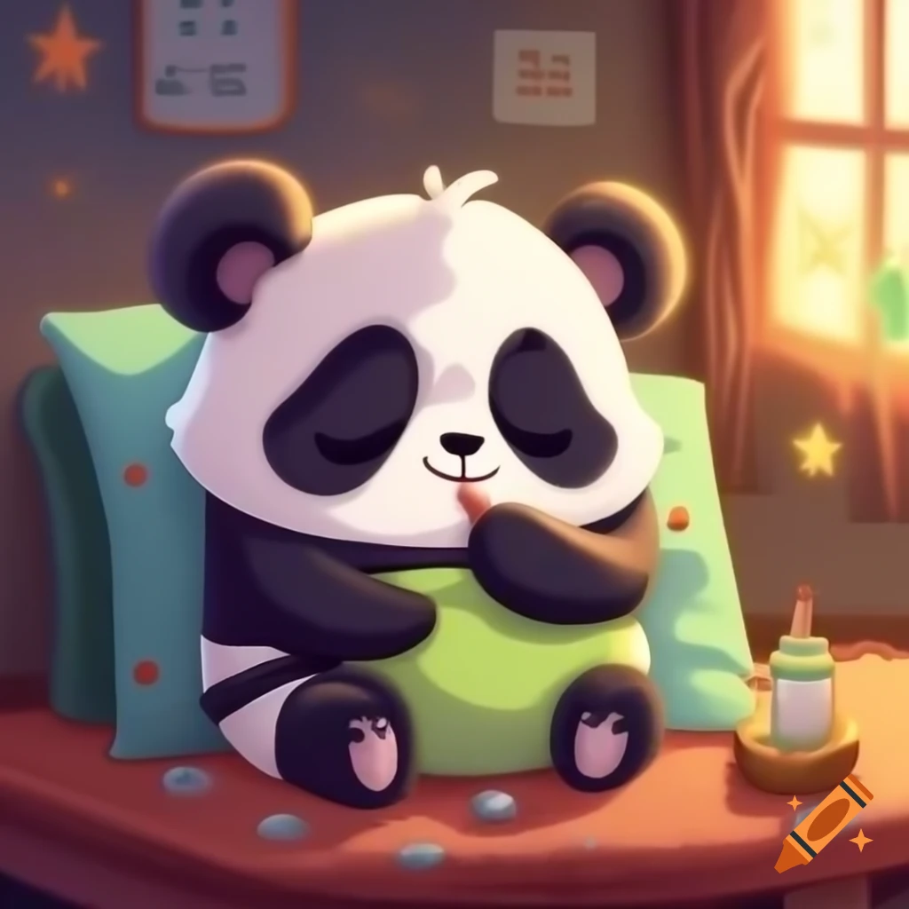 Sleepy 2-year-old panda napping in star-pattern pajamas