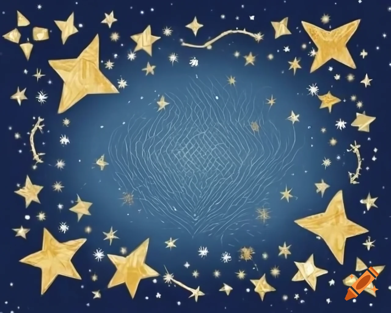 Watercolor illustration of glittering stars in gold and white, storybook style
