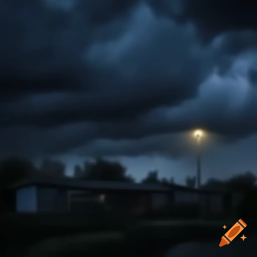 Modest house in New York suburb during intense storm with heavy rain and strong winds