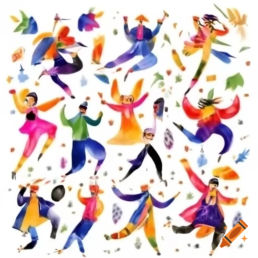 Vibrant street festival with costumes, music, and dancing