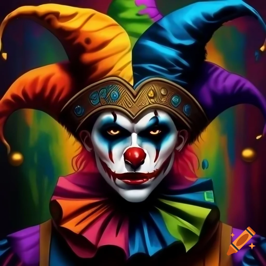 Psychedelic jester in oil painting style