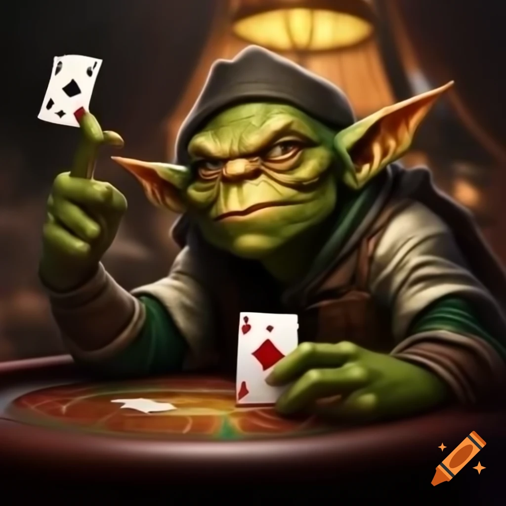 Gambling goblin engaged in card game