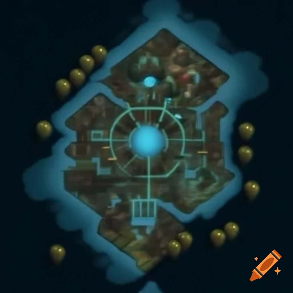 Detailed map of a futuristic district featuring multiple cities and fortified areas