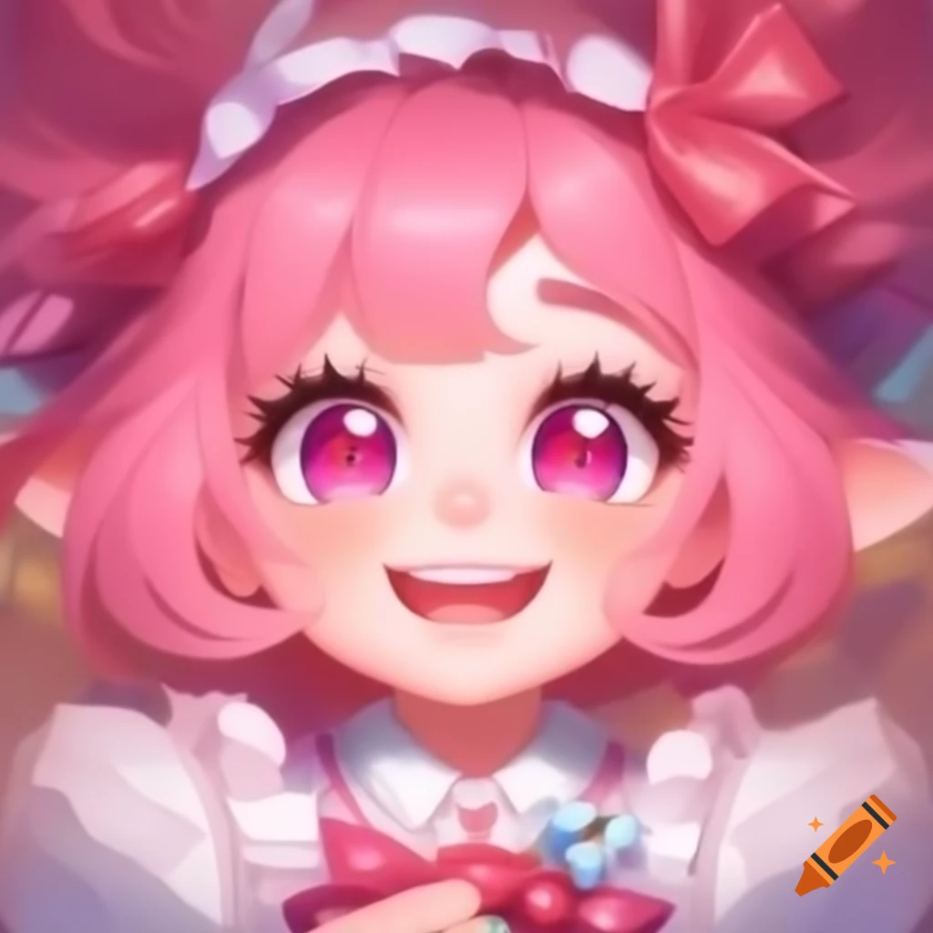Happy girl with pink hair waving, designed for sprite sheet