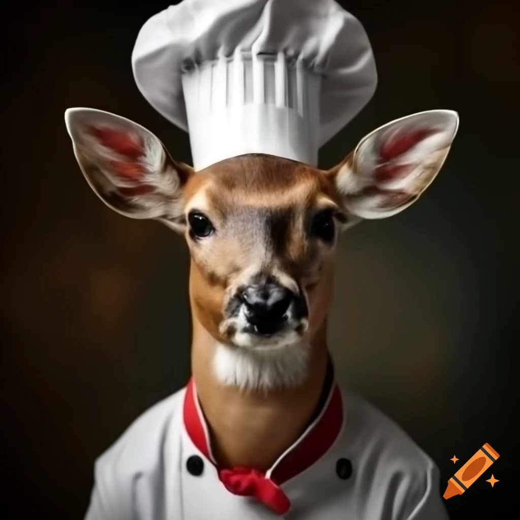 Deer wearing a chef's hat