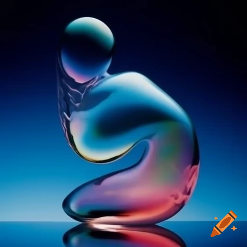 Pop surreal photography featuring iridescent glass statue