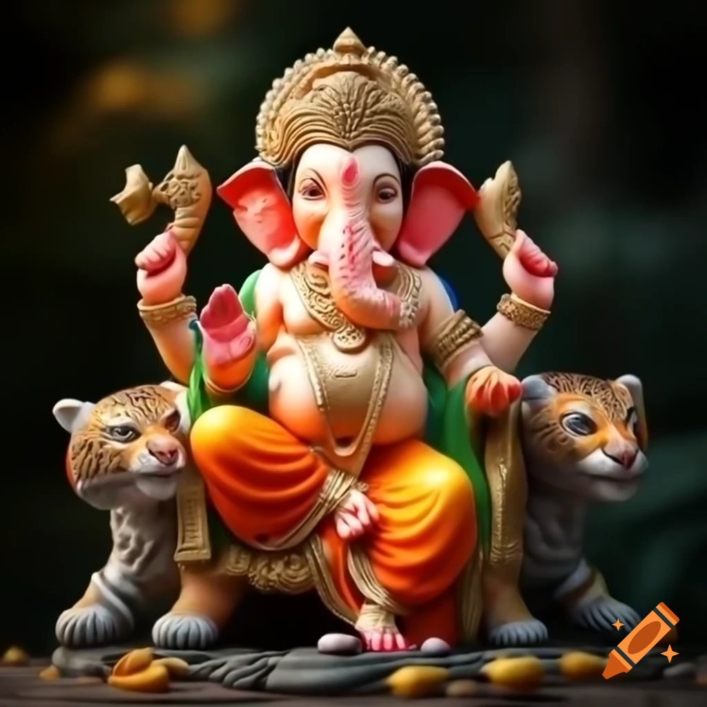 Lord Ganesh idol on tiger throne