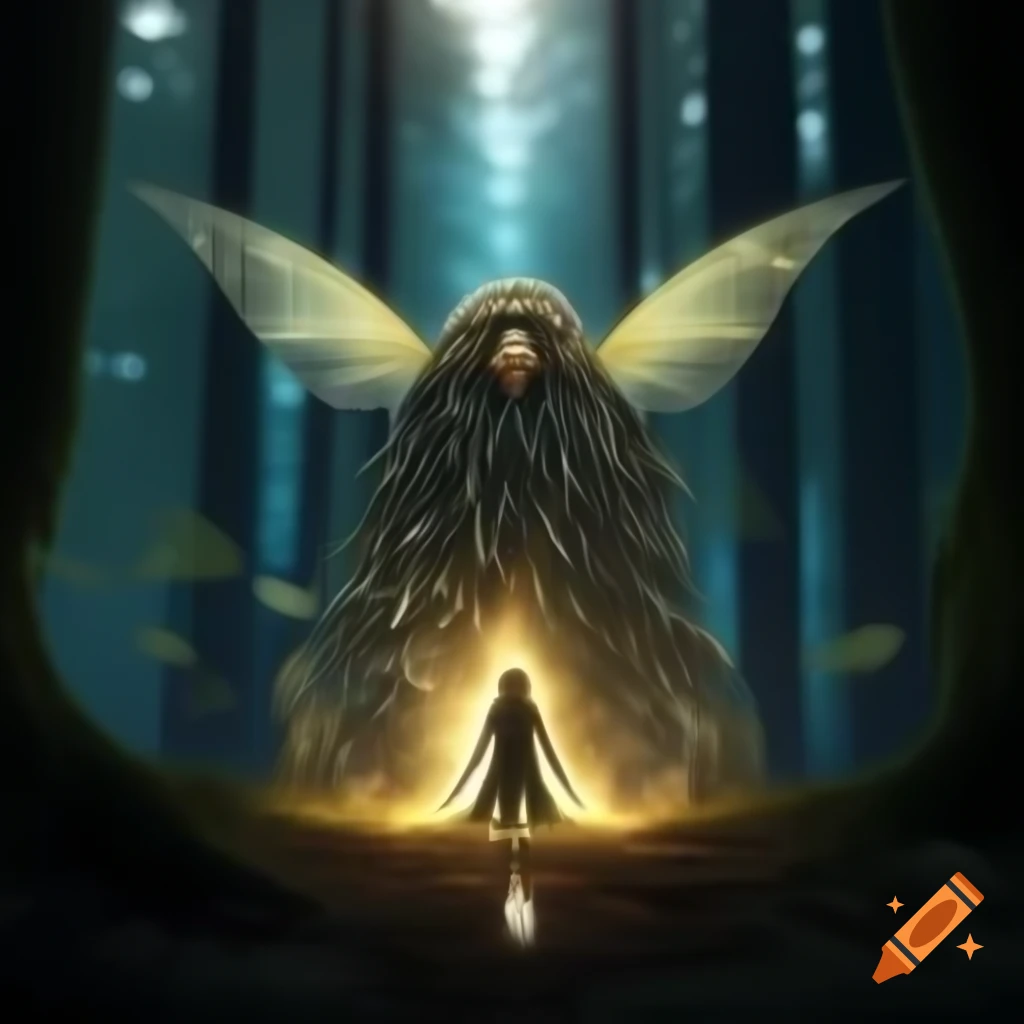 Photorealistic 3D render of a fairy beside a tree in a forest, raytracing