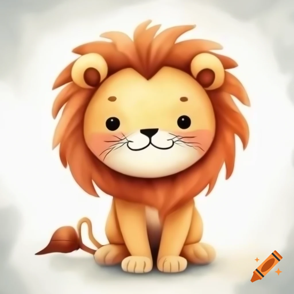 Cartoon lion on white background in watercolor style