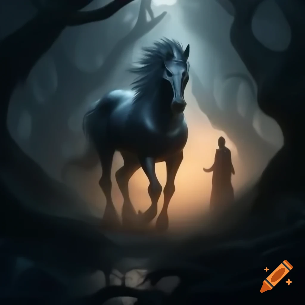 Figure named Bob walking through dense Forbidden Forest with ancient trees
