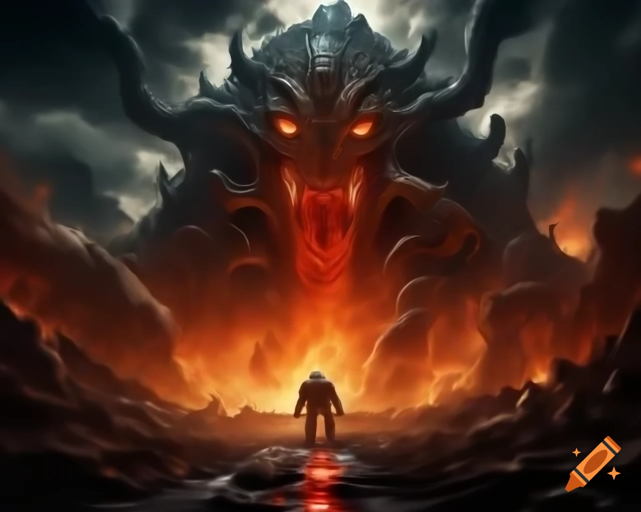 Creepy golem monster emerging from earth, molten and powerful