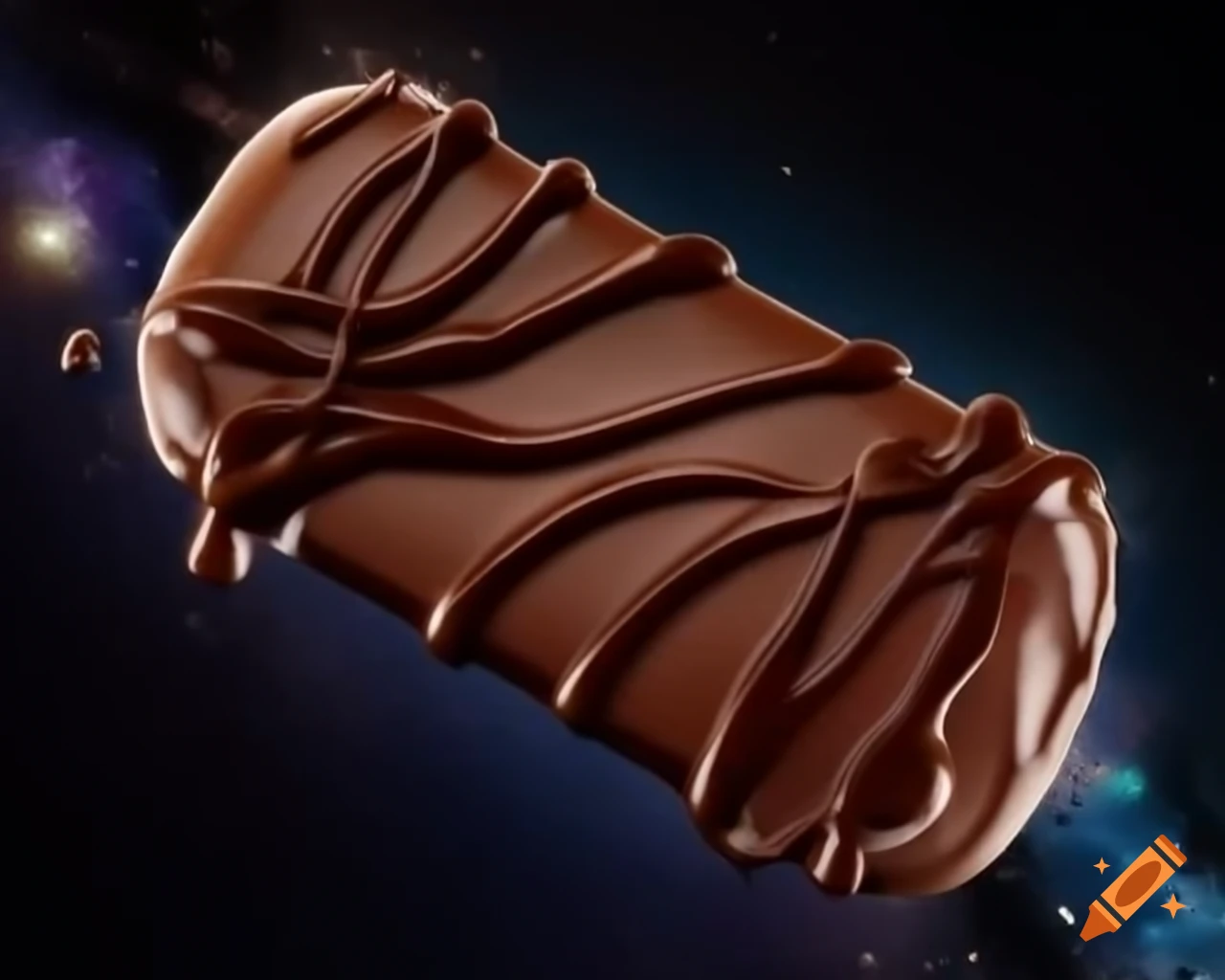 Snickers chocolate bar with a galaxy background
