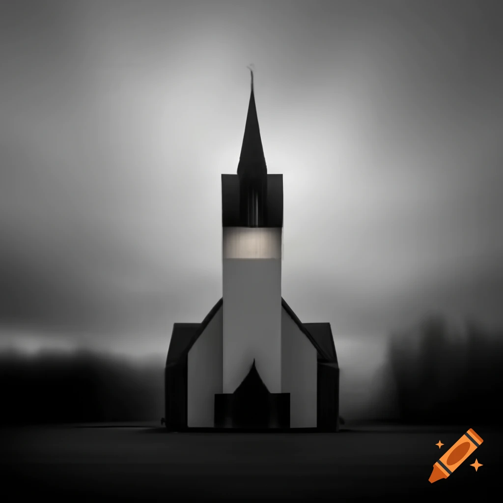 Two contrasting images of church with steeple, inspired by various artists