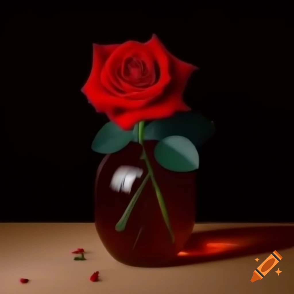 Still life composition featuring a red rose