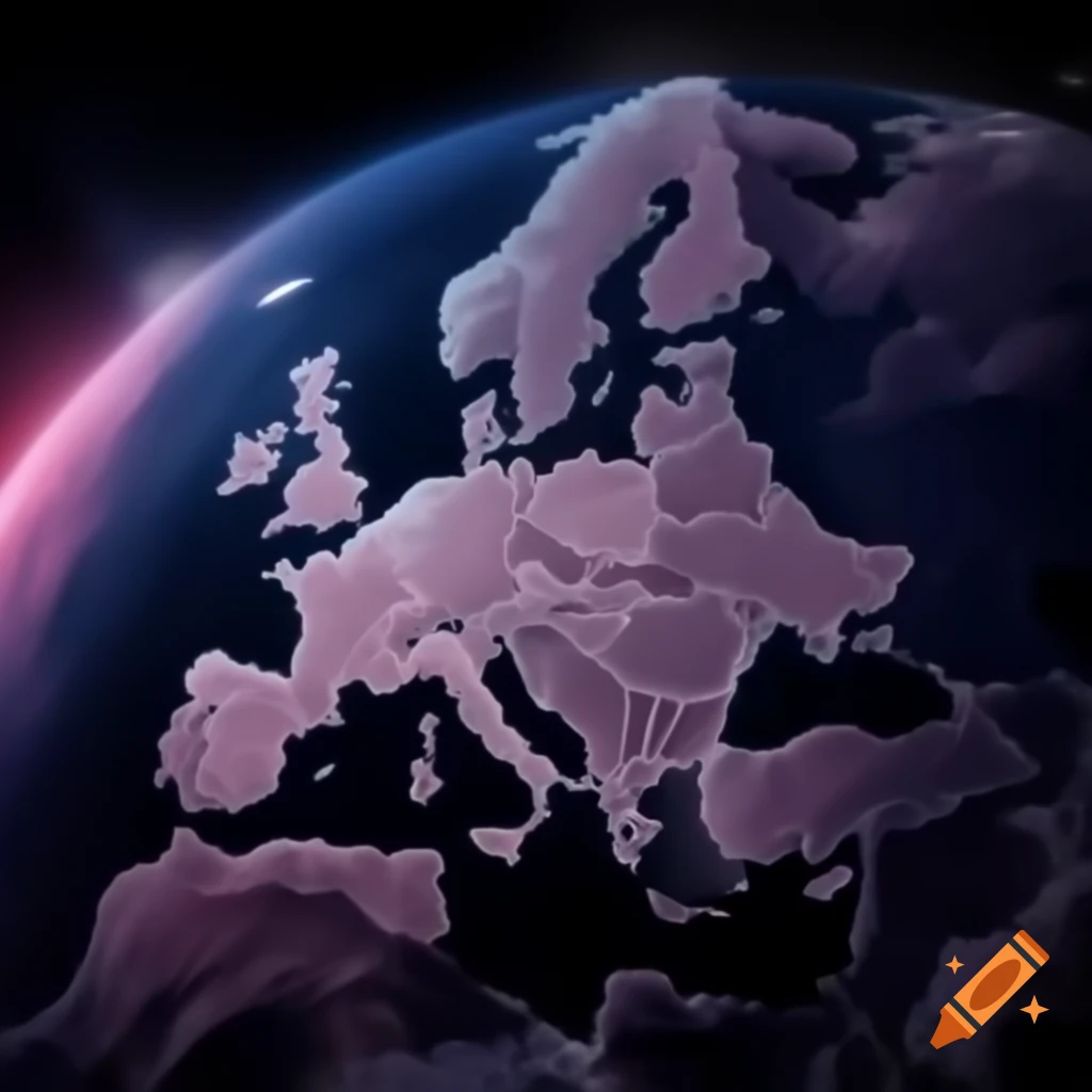 View of Europe from space with pink background