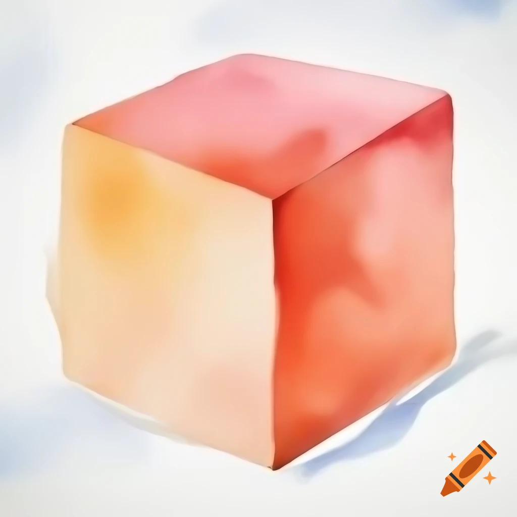 Solid cube on white background in watercolor style