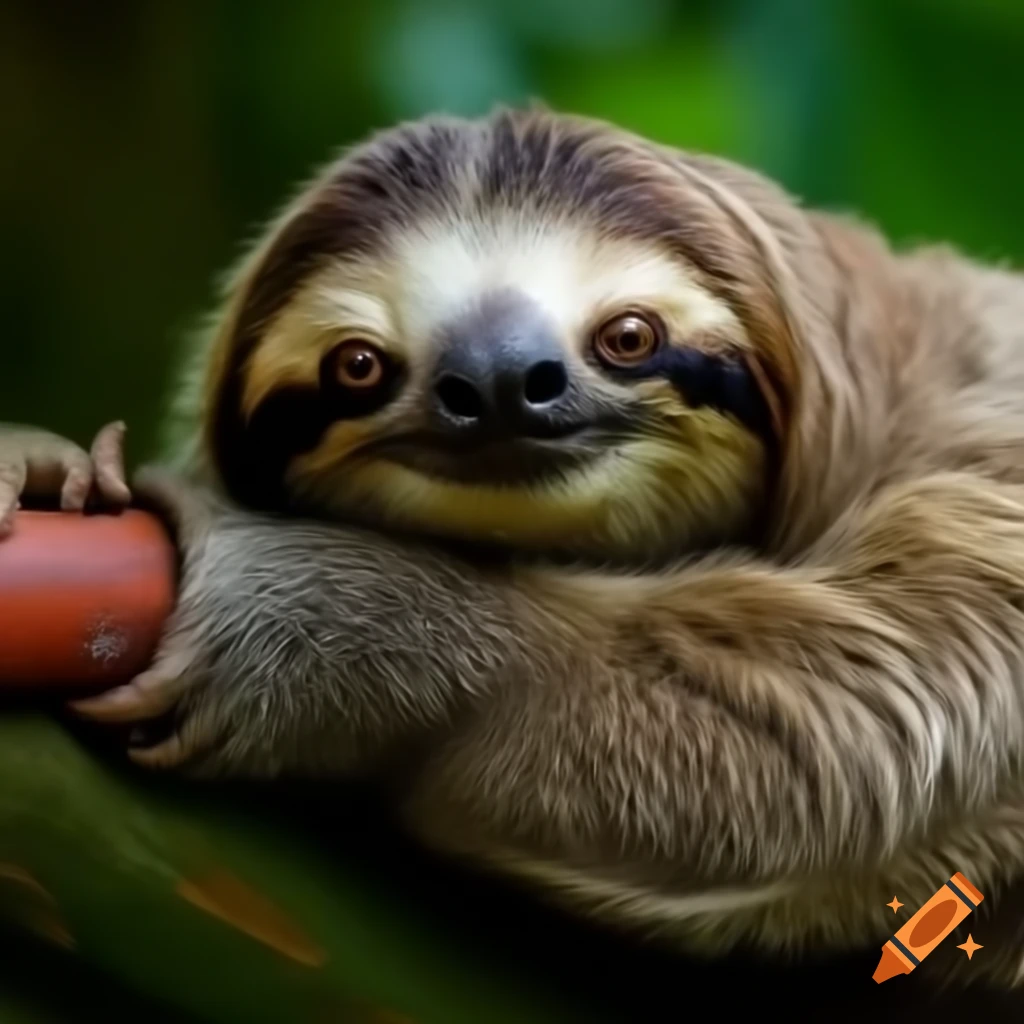 Sloth gripping a rusty pipe