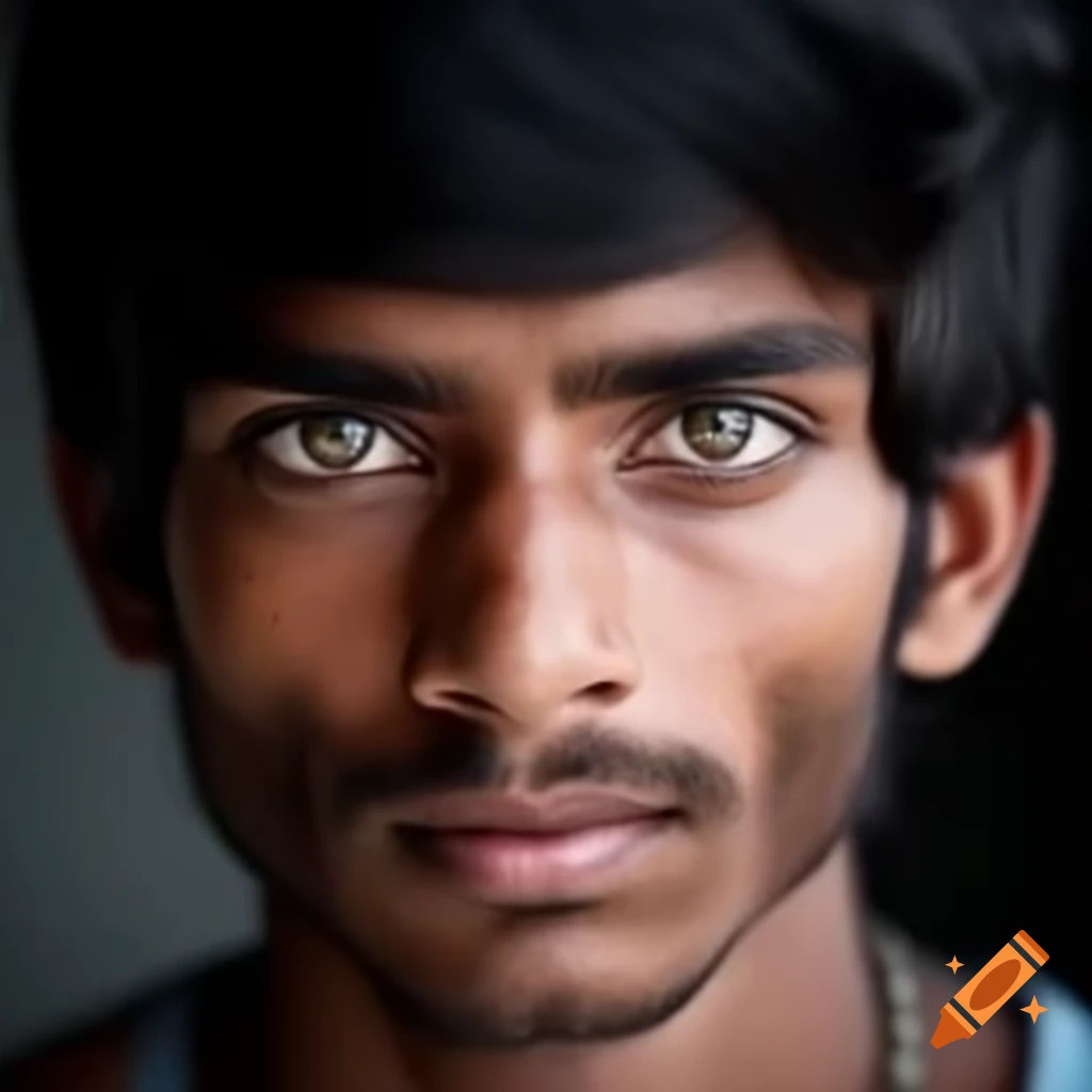 Closeup of young handsome Indian man's face