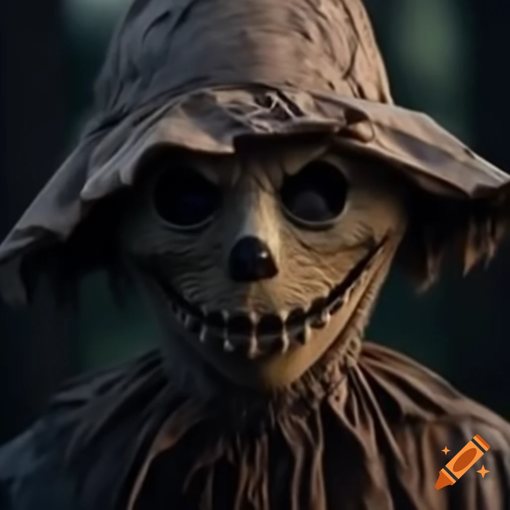 Pale scarecrow with human face and blindfold