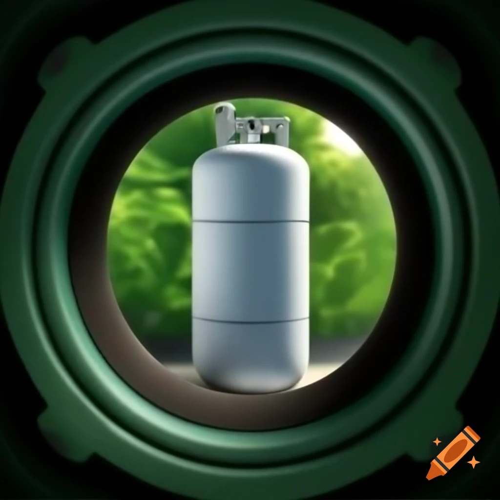 Gas cylinder containing a view of a green city inside