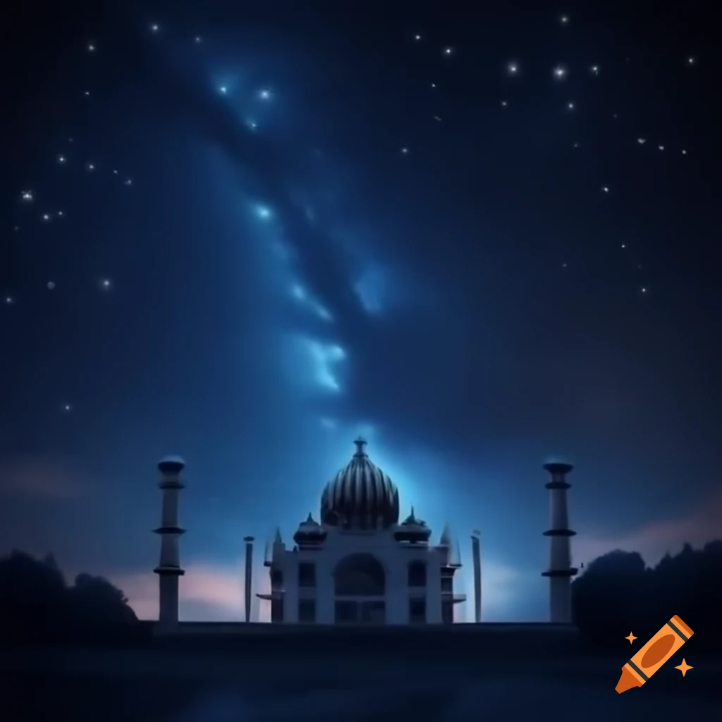 Taj Mahal under a starry night sky
