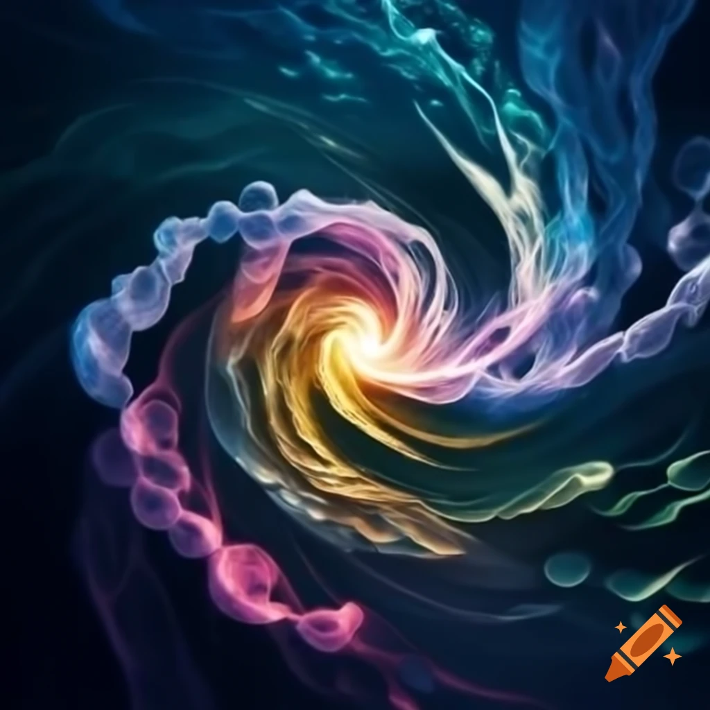 High-resolution swirls of rainbow colored light with waves and bubbles
