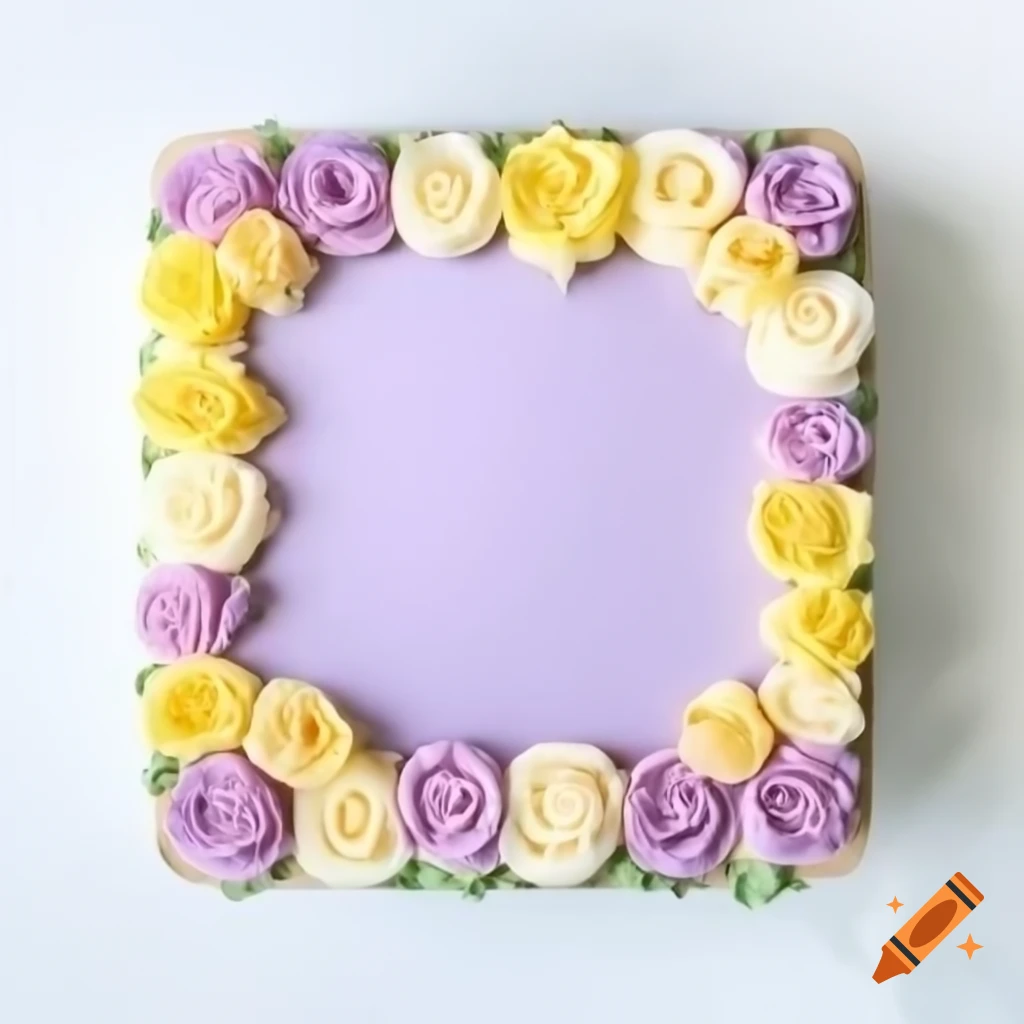 Lavender icing rectangular birthday cake decorated with pastel roses and green lettering