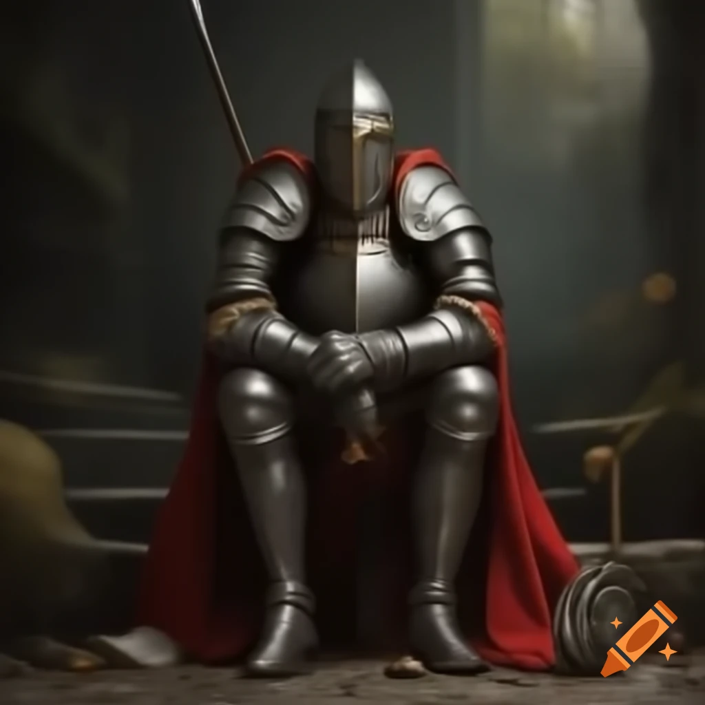 Knight sitting down in armor and historical attire