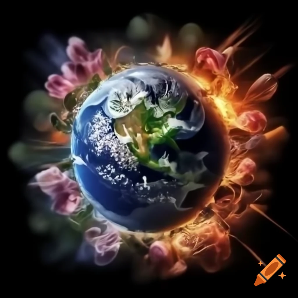 Contrasting vibrant world with life and somber reality of storms and desolation