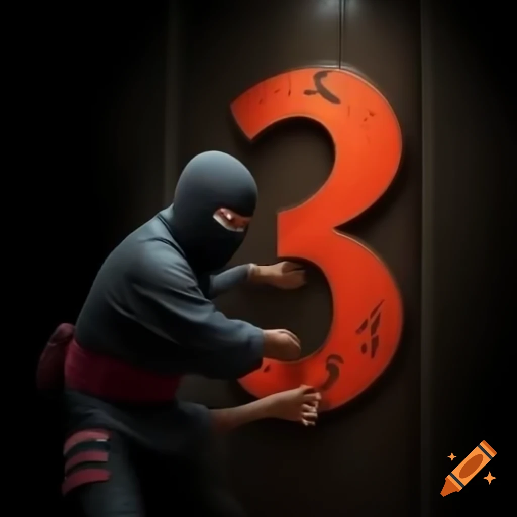 Ninja unlocking a door shaped like a number