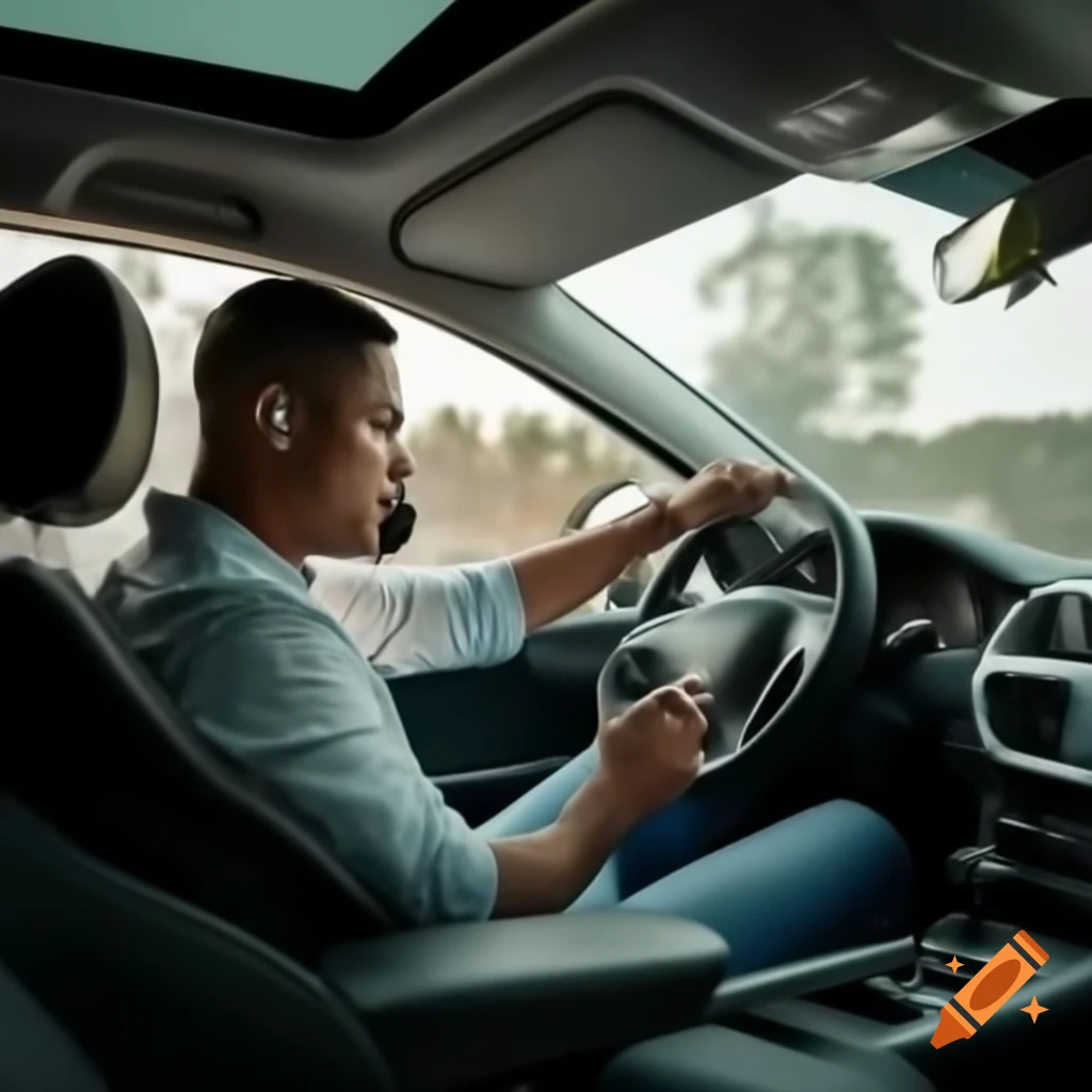 Man distracted by phone while driving, risk of accident