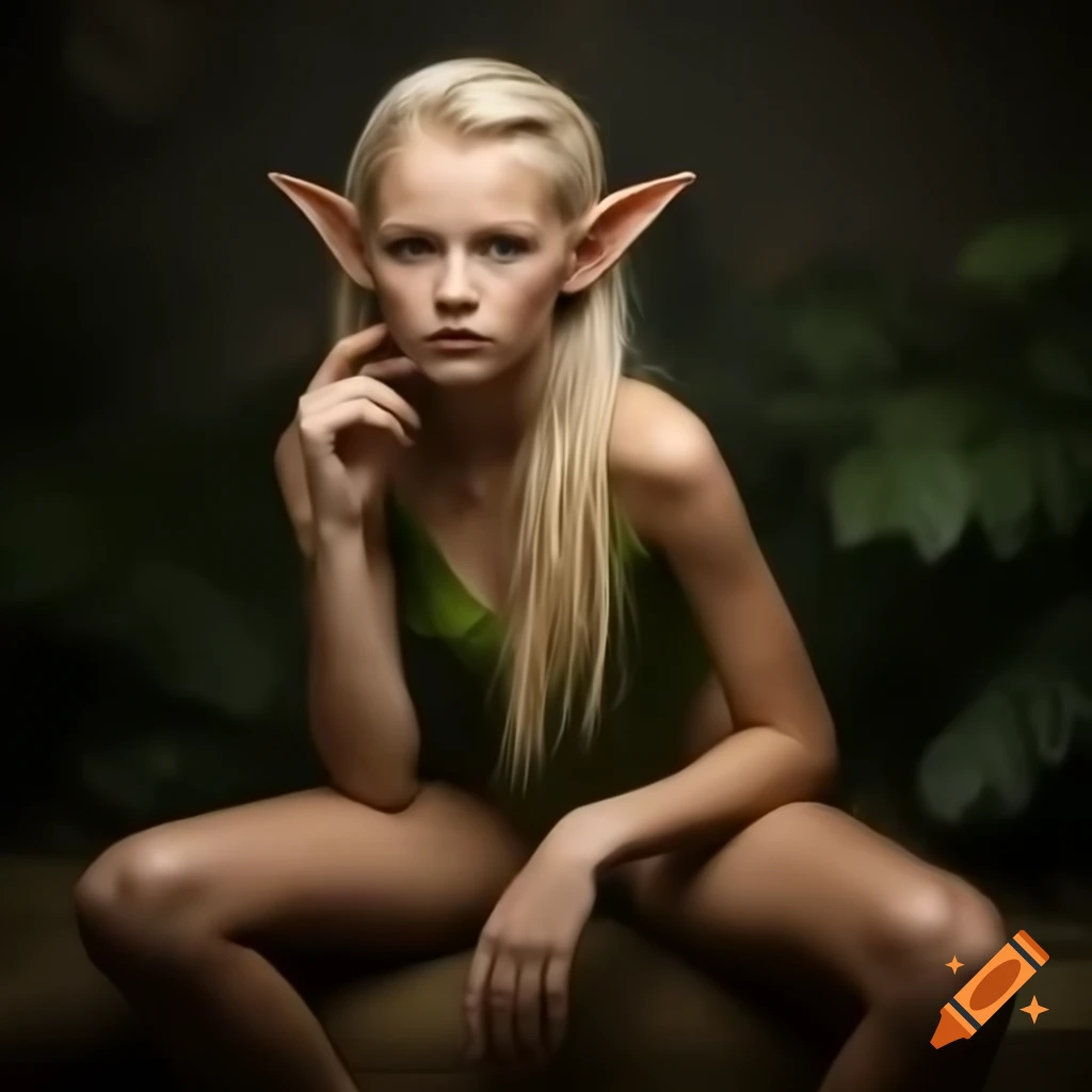 Photorealistic blonde elf girl in a heroic pose