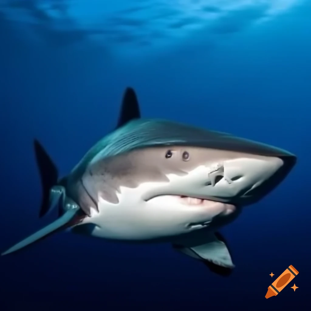 Shark swimming in deep ocean
