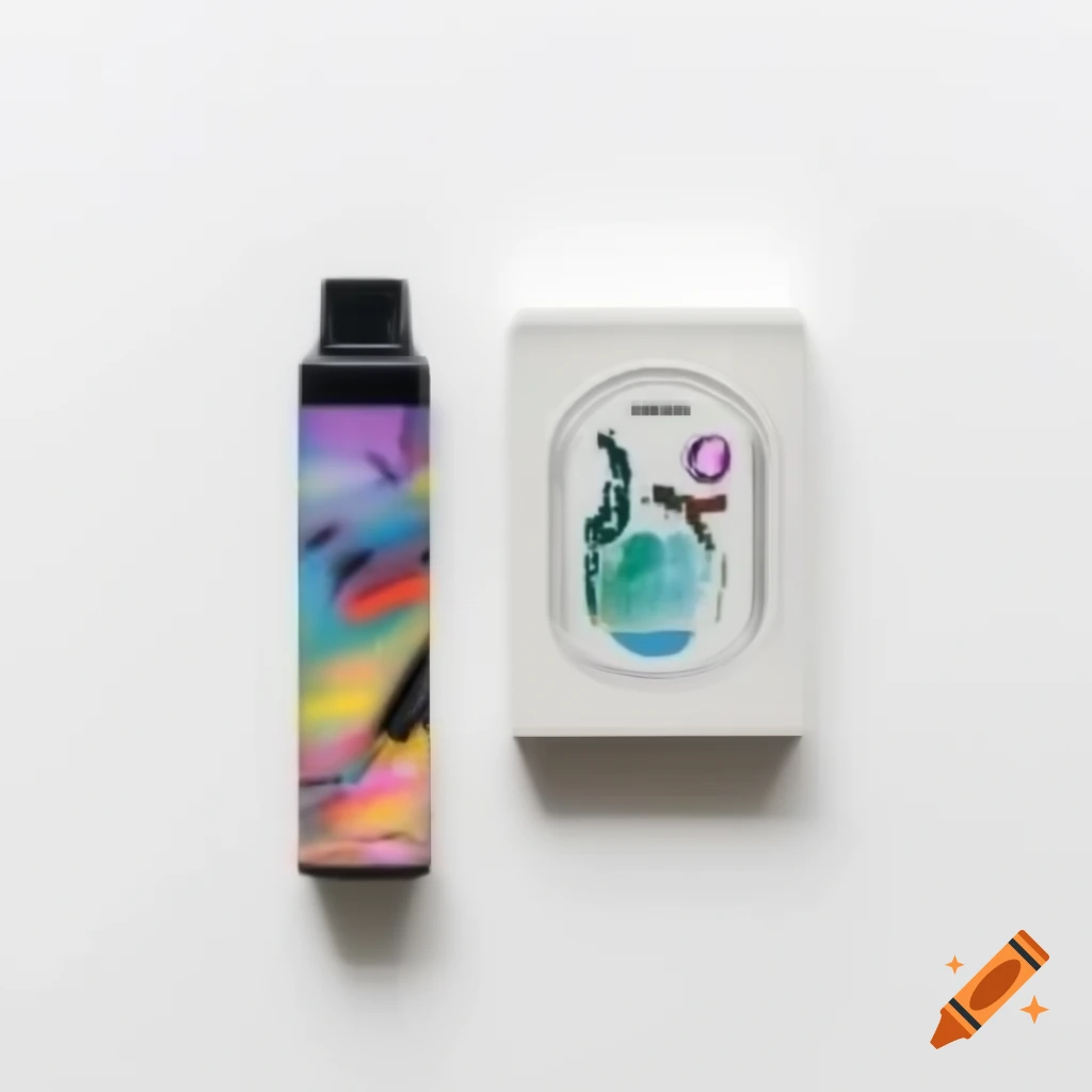 Minimal hand-drawn art combining vape and gameboy color surrounded by psychedelic elements