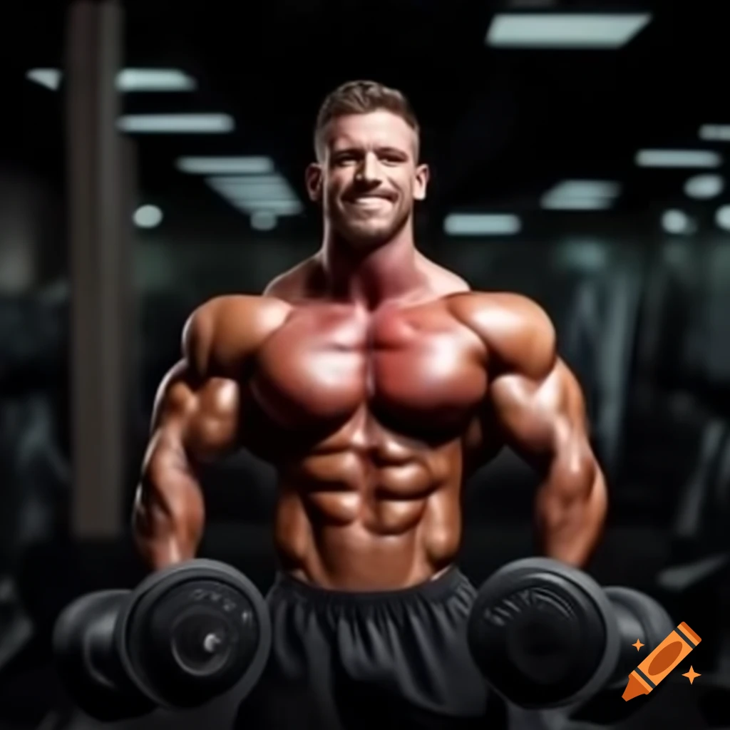 Bodybuilder working out in gym